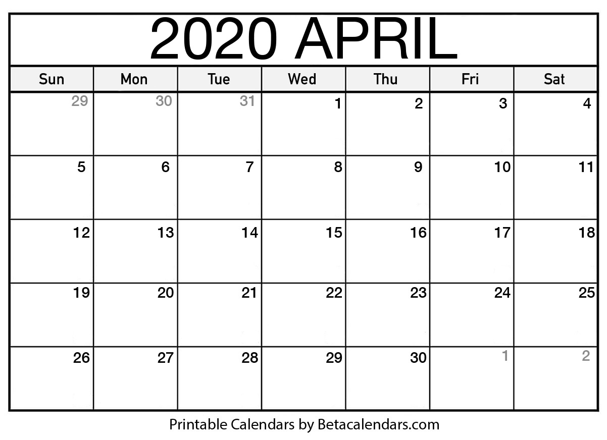 Blank April 2020 Calendar Printable Beta Calendars