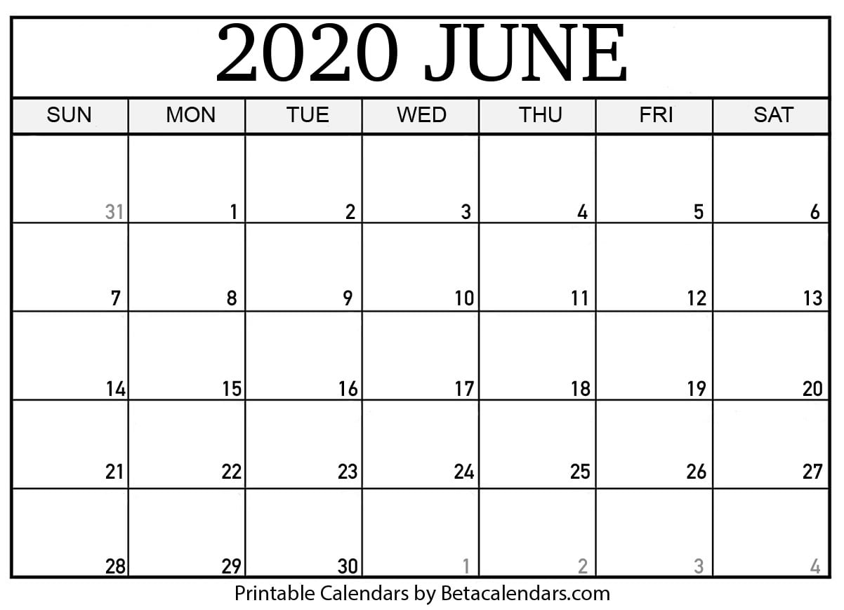 Blank June 2020 Calendar Printable Beta Calendars