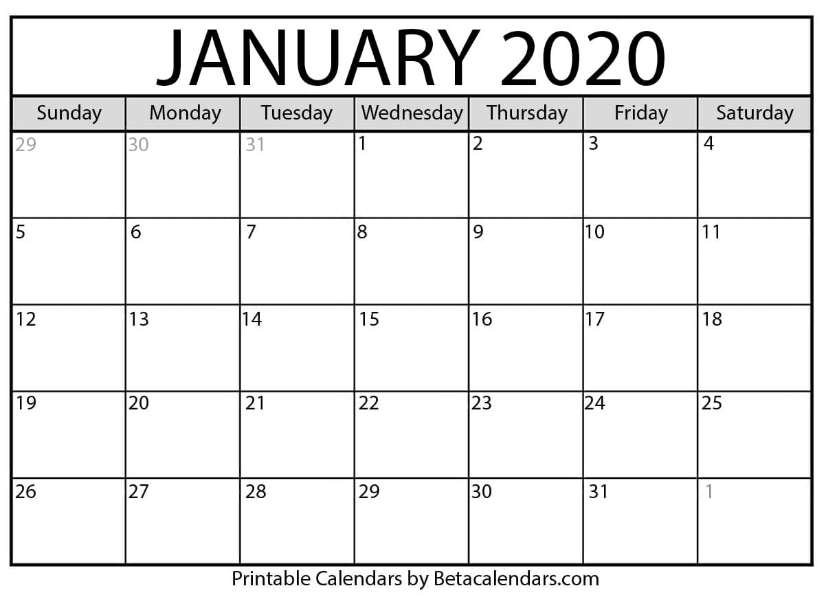 Blank January 2020 Calendar Printable Beta Calendars