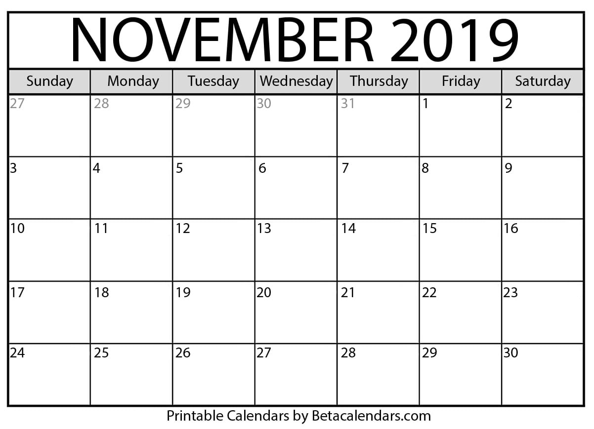 Blank November 2019 Calendar Printable Beta Calendars