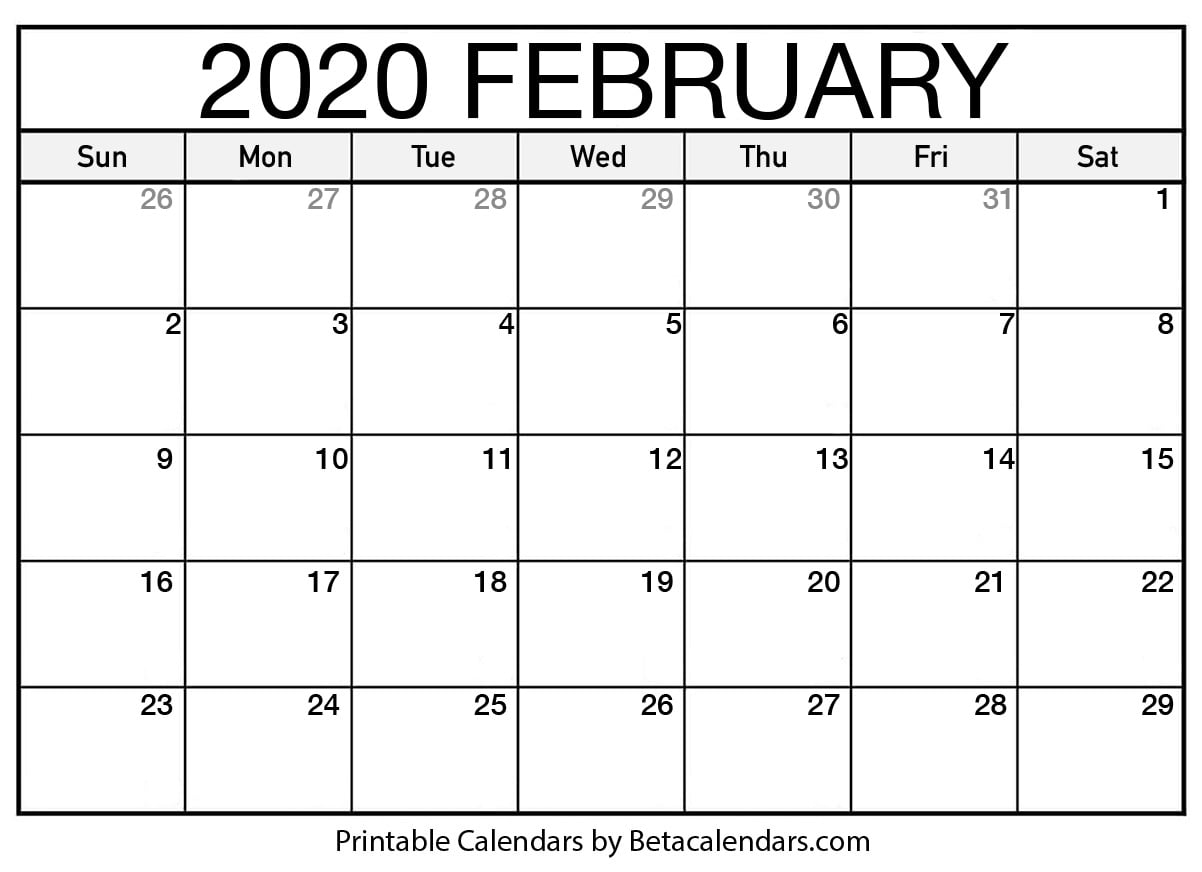 Blank February 2020 Calendar Printable - Beta Calendars