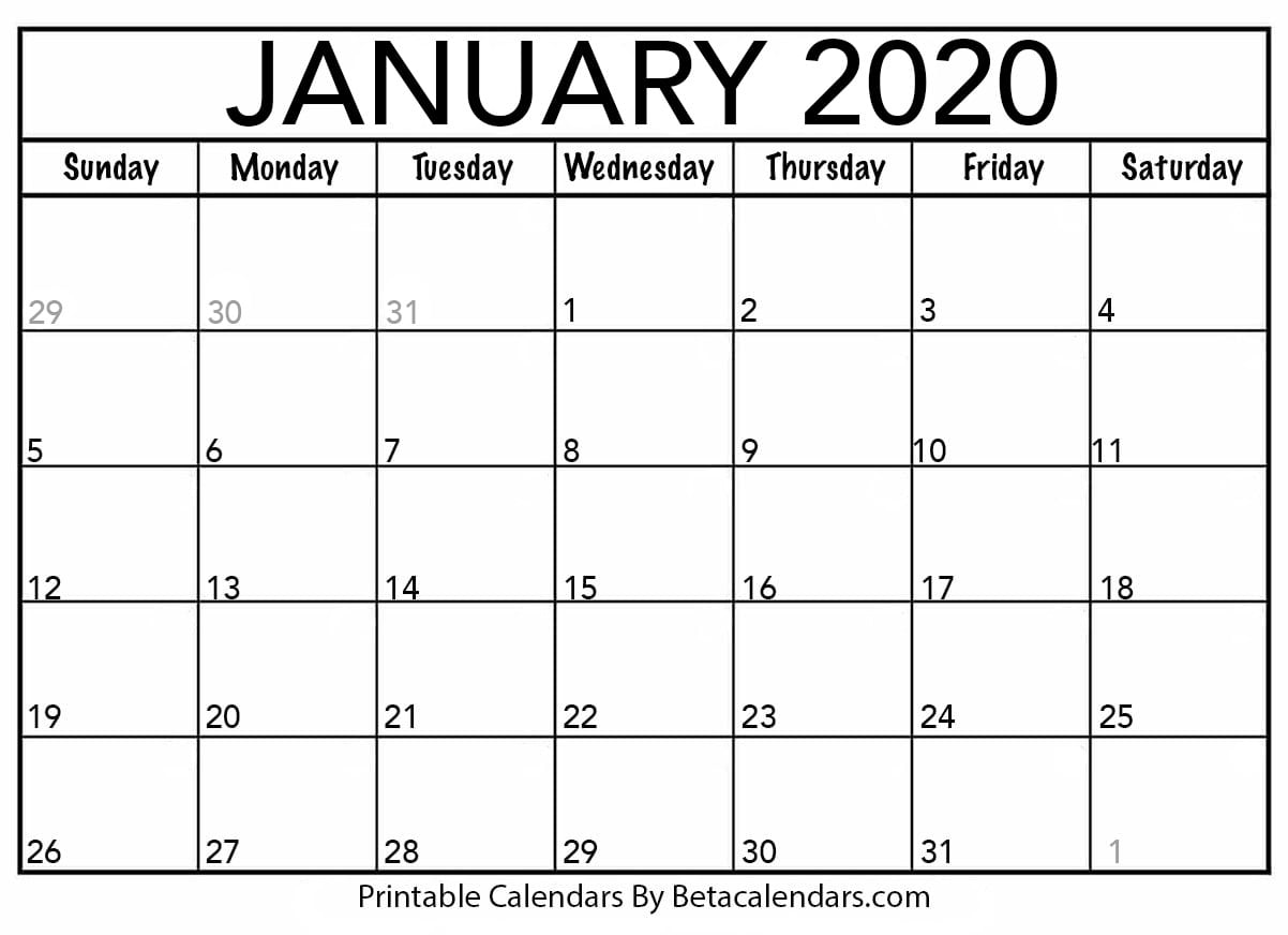 Blank January 2020 Calendar Printable Beta Calendars