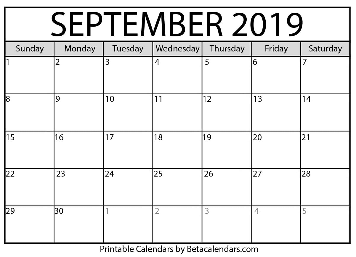 Blank September 2019 Calendar Printable Beta Calendars