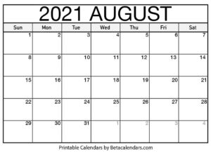 2021 August Calendar