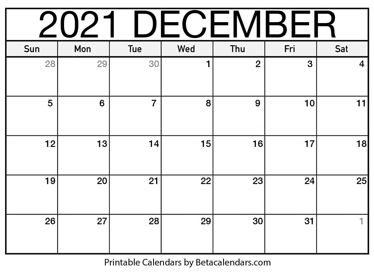 Free Printable December 2021 Calendar