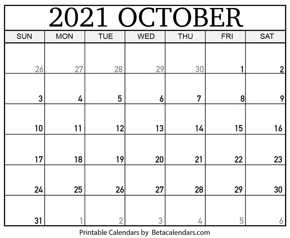 2021 October Calendar