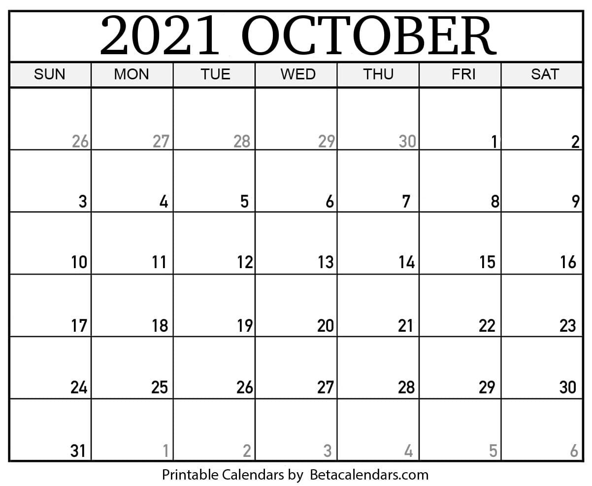 Free Printable October 2021 Calendar