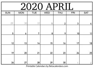 April 2020 Calendar Template
