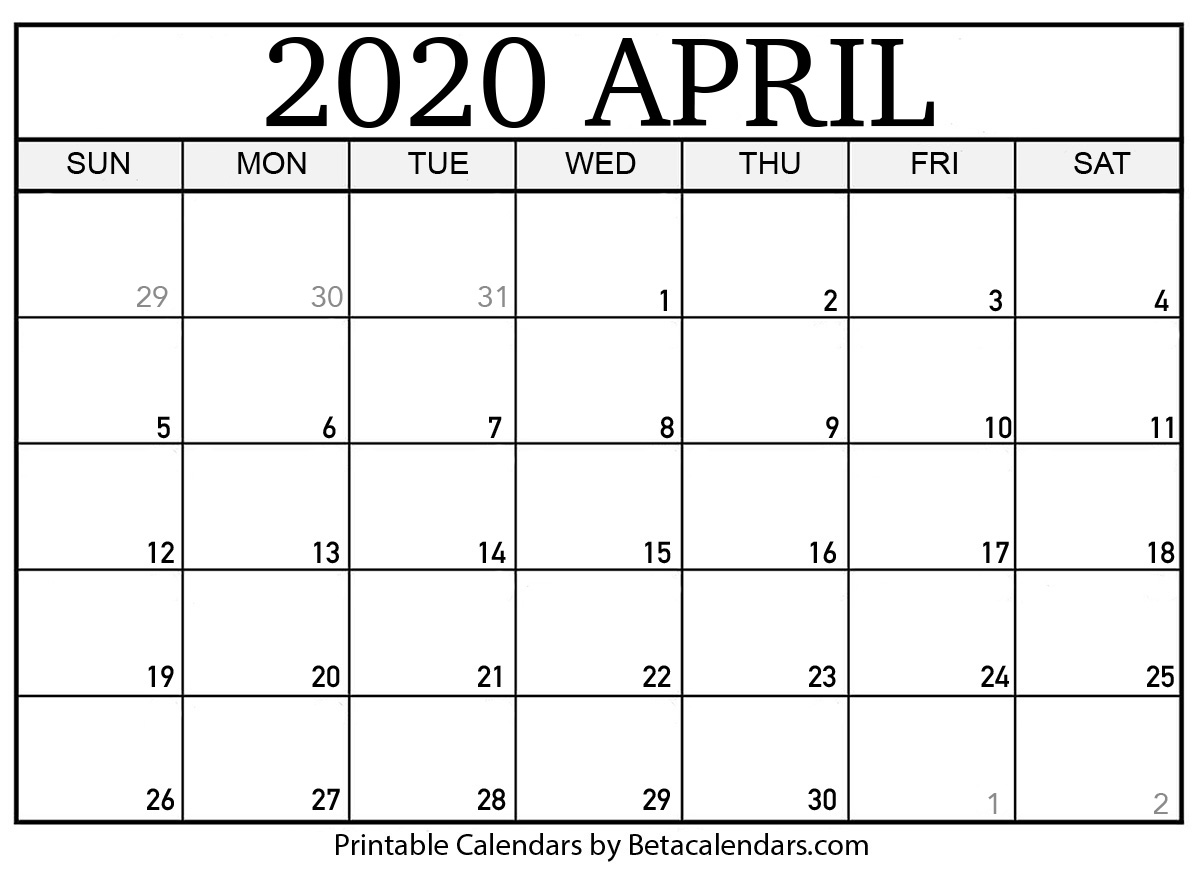 Printable April 2020 Calendar Beta Calendars