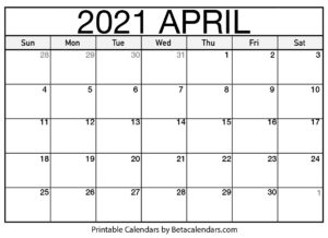 April 2021 Calendar Printable