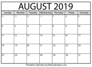 August 2019 Calendar