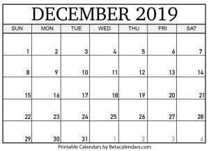 Blank December 2019 Calendar