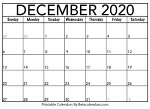 Blank December 2020 Calendar
