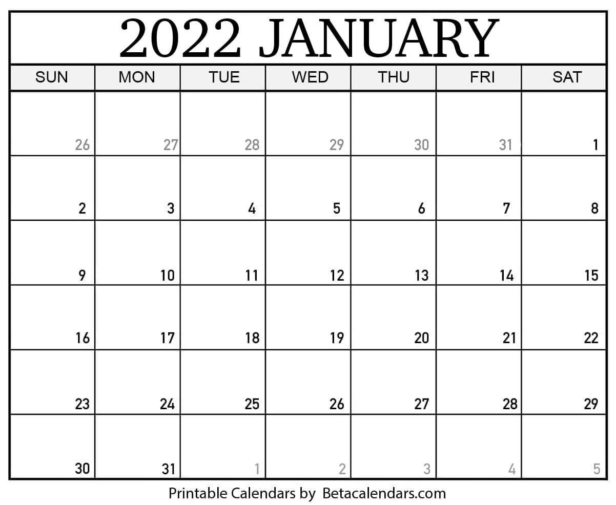Fill In Calendar 2022 Free Printable January 2022 Calendar