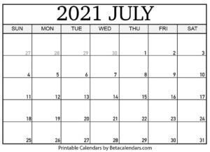 Blank July 2021 Calendar