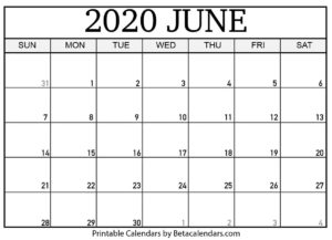 Blank June 2020 Calendar