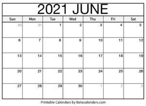 Blank June 2021 Calendar