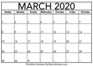 Blank March 2020 Calendar