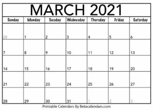 Blank March 2021 Calendar