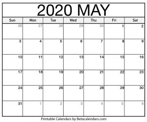 Blank May 2020 Calendar