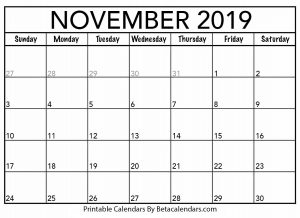 Blank November 2019 Calendar
