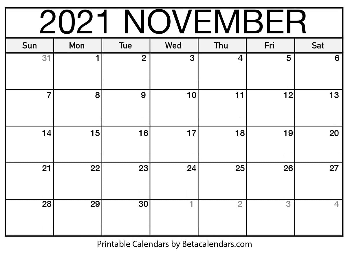 Download Free Printable Monthly Calendar November 2021 Calendar Printable PNG