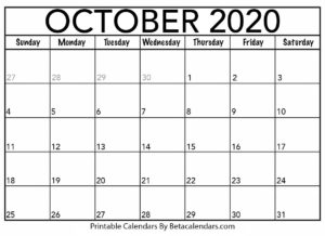 Blank October 2020 Calendar
