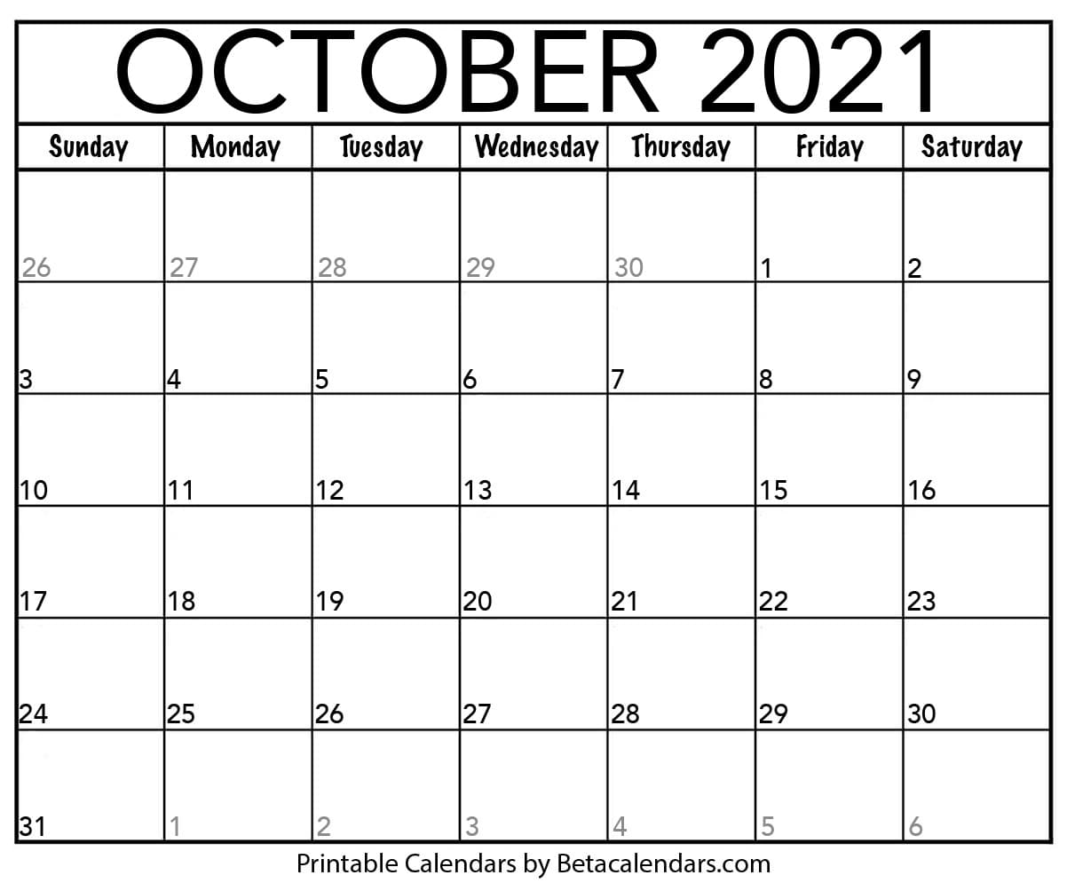 Blank October 2021 Calendar