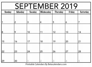 Blank September 2019 Calendar