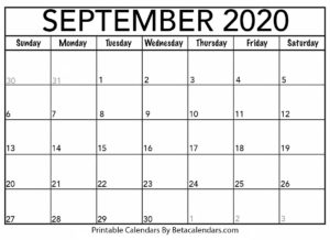 Blank September 2020 Calendar