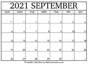 Blank September 2021 Calendar