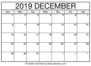 December 2019 Calendar Printable