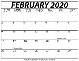 February 2020 Calendar with holidays