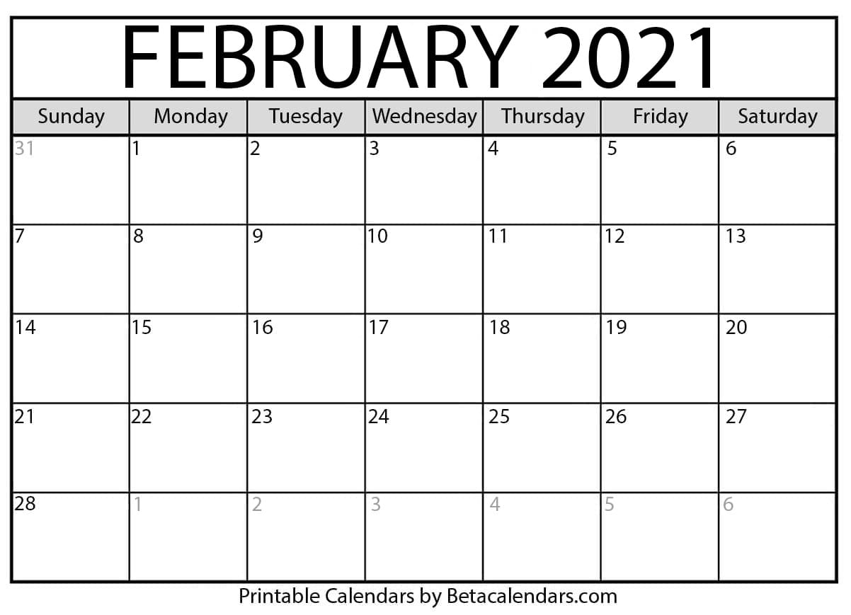 febraury 2021 calendar Printable February 2021 Calendar Beta Calendars febraury 2021 calendar