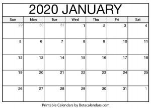 Free January 2020 Calendar