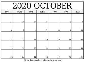 Free October 2020 Calendar