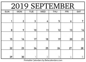 Free September 2019 Calendar