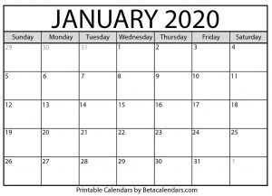 January 2020 Calendar