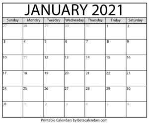 January 2021 Calendar