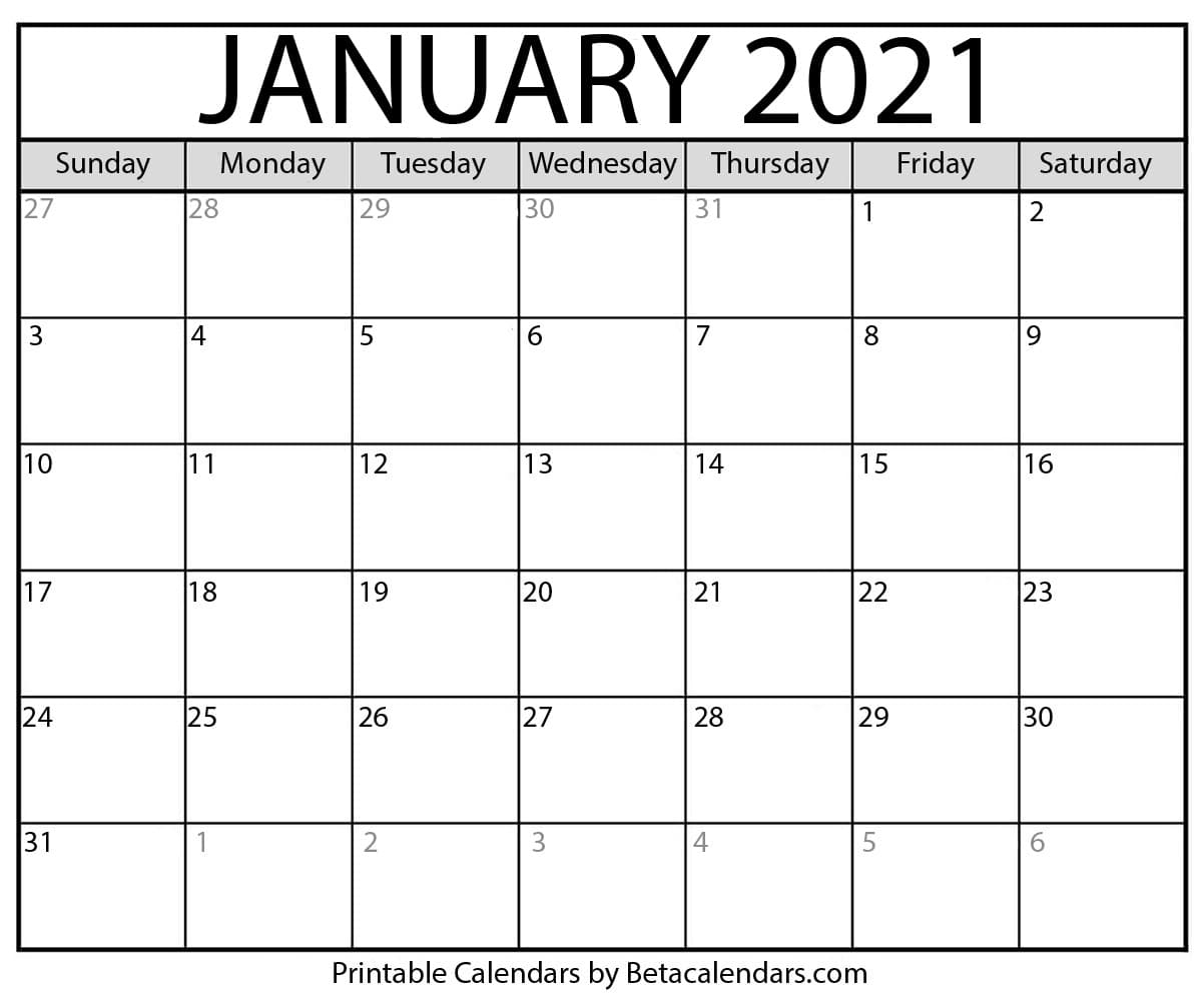 jan calendar 2021 January 2021 Calendar Blank Printable Monthly Calendars jan calendar 2021