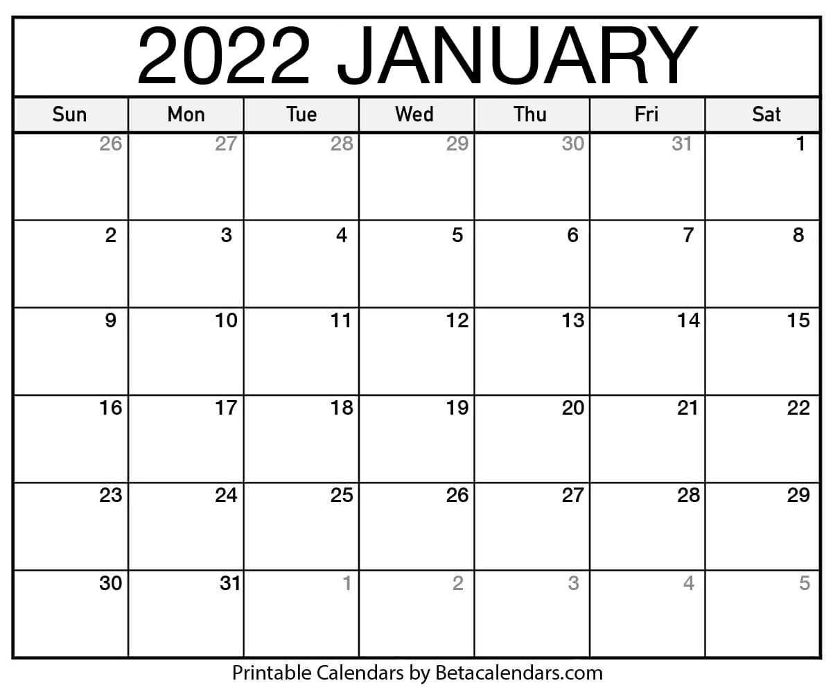 Printable Calendar 2022 January Printable Template