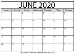 June 2020 Calendar