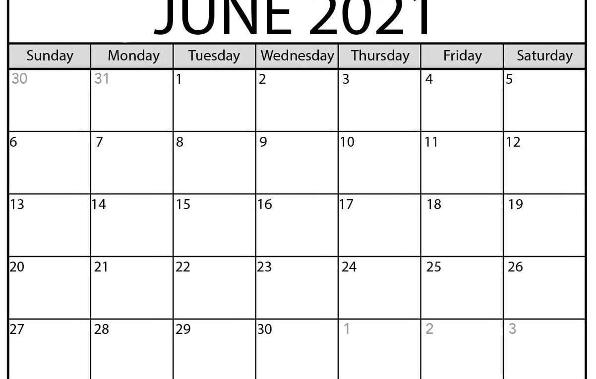 June 2021 Calendar Blank Printable Monthly Calendars