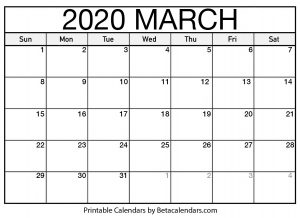 March 2020 Calendar