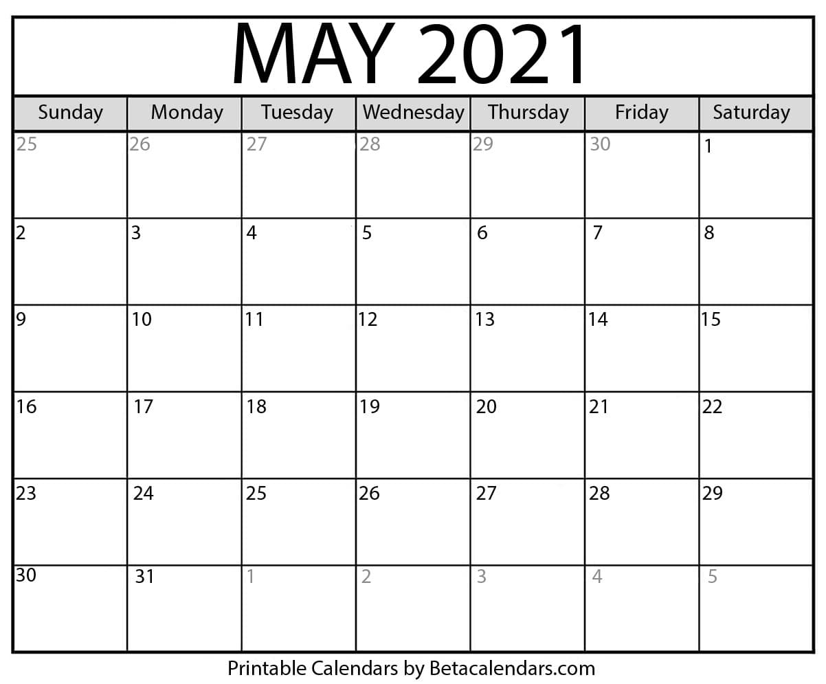 May 2021 Calendar Blank Printable Monthly Calendars