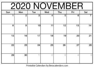 November 2020 Calendar Printable