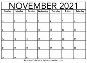 November 2021 Calendar Printable