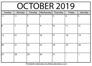 October 2019 Calendar