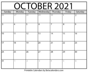 October 2021 Calendar