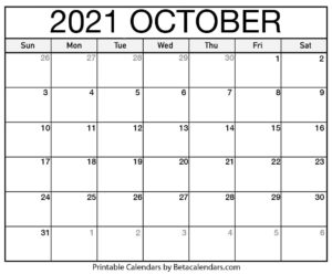 October 2021 Calendar Printable